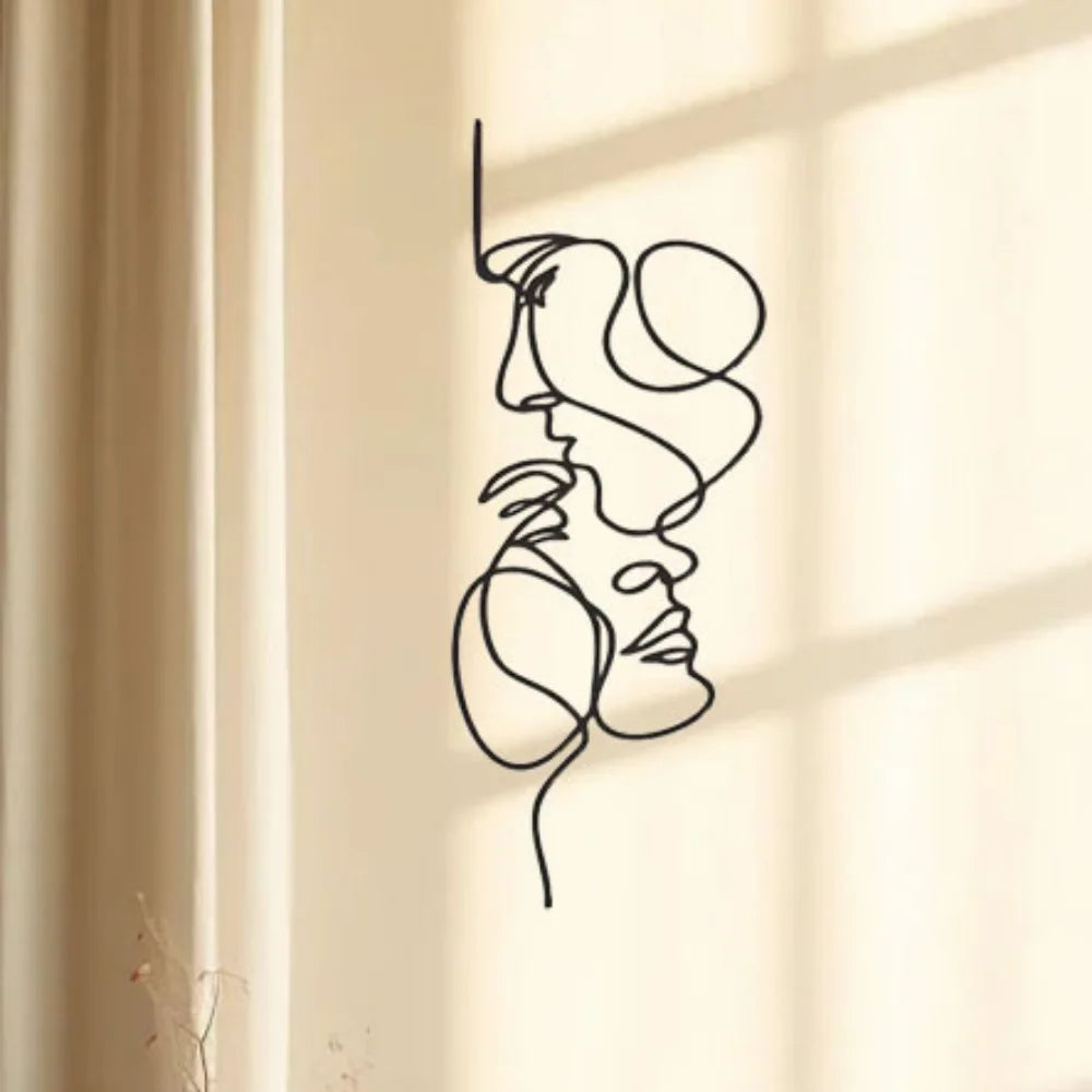 Metalowa dekoracja ścienna minimalistyczna twarz linie