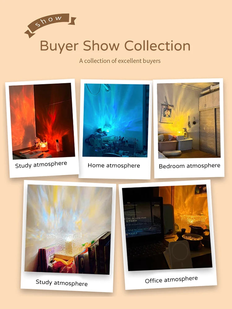 Lampa projektor wody, 16 kolorów, nocna lampa płomieni