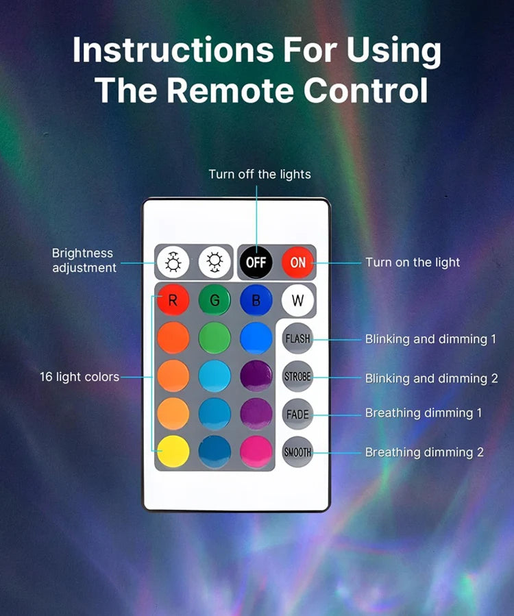 Lampa projektor wody, 16 kolorów, nocna lampa płomieni