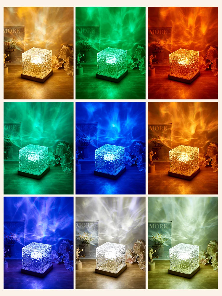 Lampa projektor wody, 16 kolorów, nocna lampa płomieni