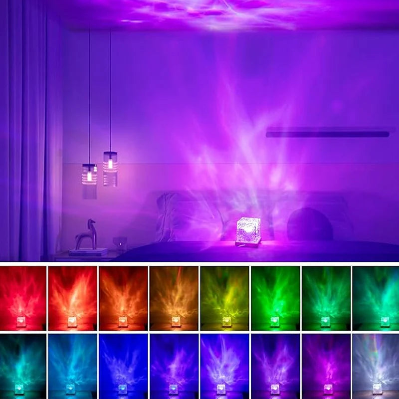 Lampa projektor wody, 16 kolorów, nocna lampa płomieni
