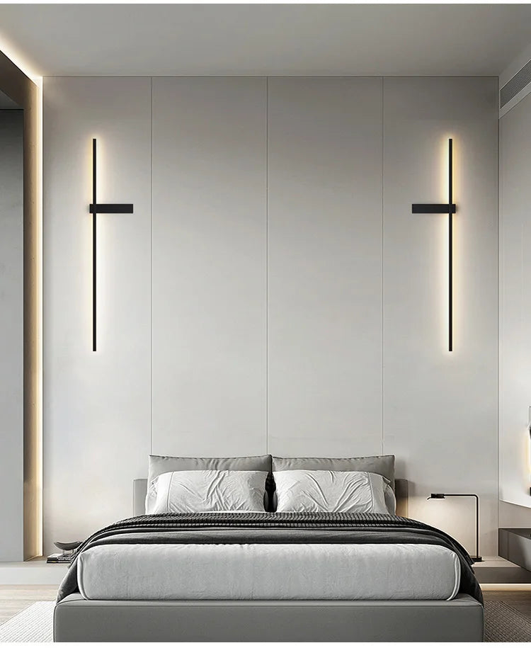 Czarna lampa ścienna, nowoczesna minimalistyczna do sypialni
