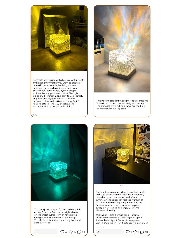 Lampa projektor wody, 16 kolorów, nocna lampa płomieni