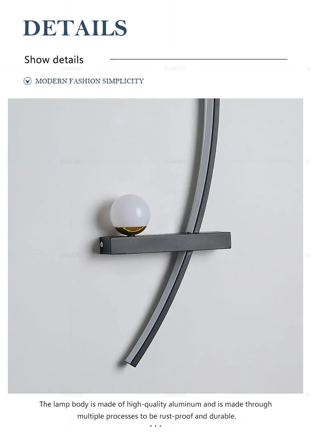 Nowoczesna lampa LED naścienna, dekoracja wnętrz