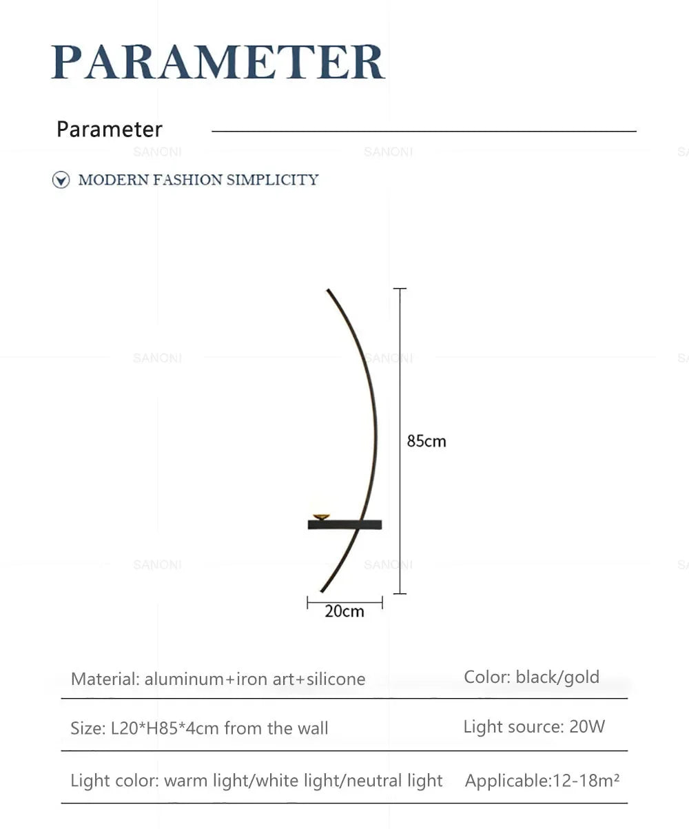 Nowoczesna lampa LED naścienna, dekoracja wnętrz